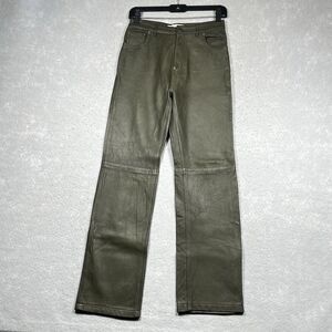 Zara Pants Womens Size 2 Olive Green 100% Sheep Leather Straight Leg Pants